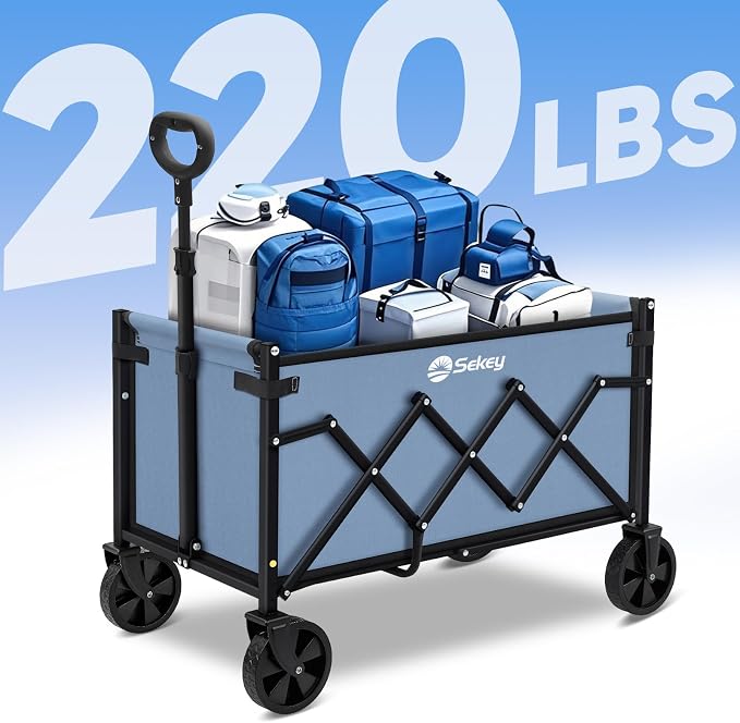 Sekey Wagon Cart with Wheels with 220LBS Capacity,Heavy Duty Wagon Carts Foldable,Lightweight Utility Portable Cart for Grocery, Shopping, Garden, Camping. Blue - Image 3