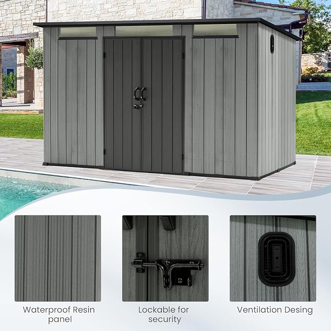 Domi 6.2X11FT Resin Outdoor Storage Shed, Plastic Garden Shed with Carpet, All Weather Outside Storage Building for Lawn Mower, Tools, Bike, Backyard - Image 6