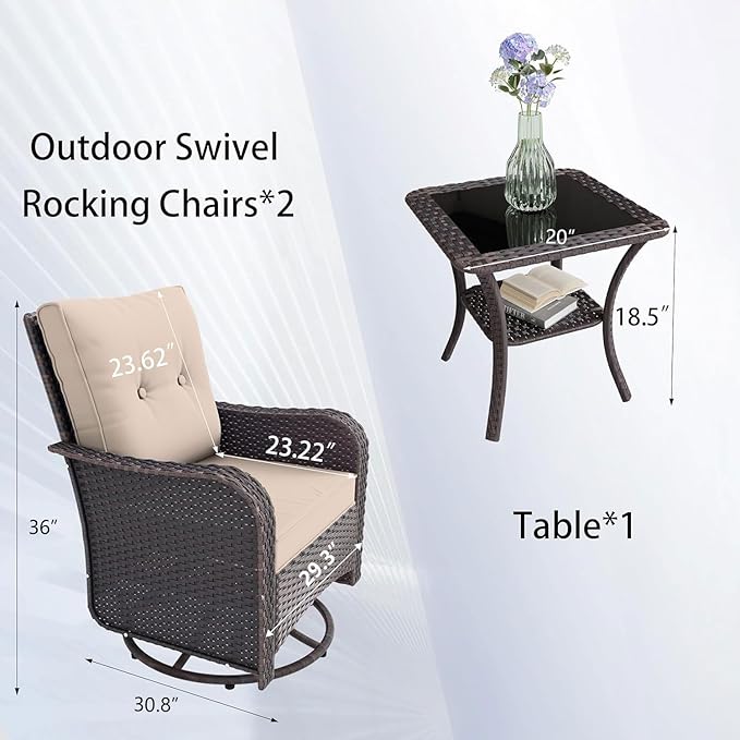 16 PCS Outdoor Patio Furniture Set,Outdoor Sectional Furniture with 45" 55000 BTU Gas Propane Fire Pit Table,All Weather PE Rattan Wicker Patio Conversation Set,Swivel Rocking Chairs Set,Sand