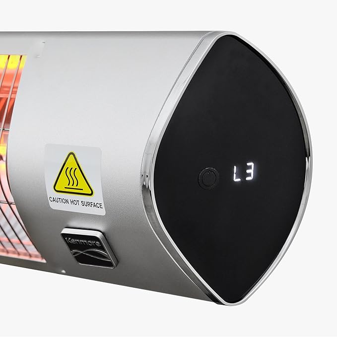 Kenmore Wall Mouted Electric Outdoor Heater for Outdoor Patios or Decks, 3 Heat Levels, 1500W Instant Heating, 24h Timer, Waterproof, Remote Included, Wall-Mouting Brackers Included