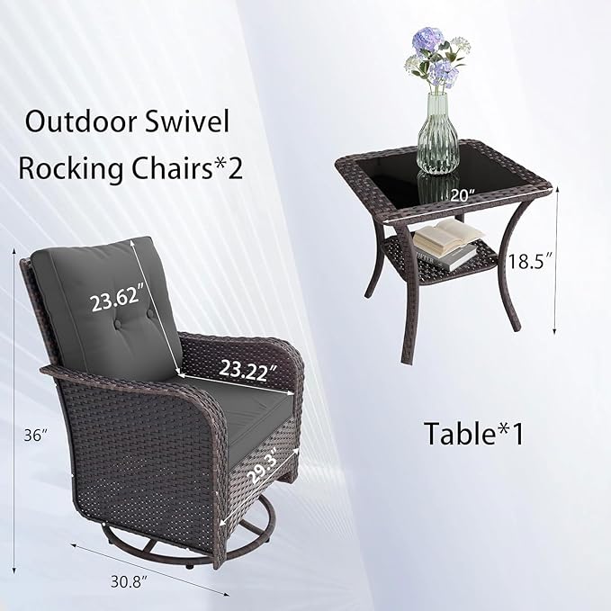 11 Pieces Outdoor Patio Furniture Set,Outdoor Sectional Furniture with 45" 55000 BTU Gas Propane Fire Pit Table,PE Rattan Wicker Patio Conversation Set,Swivel Rocking Chairs Set,Grey