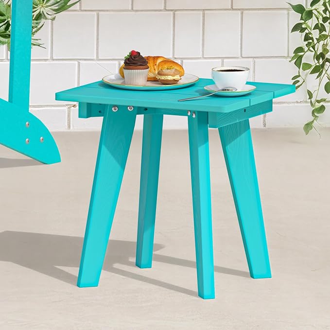 Outdoor Side Table, HDPE Weather Resistant Small Patio Table for Porch and Balcony, 200 LBS Capacity Heavy Duty Small Outdoor Table for Backyard and Pool, Easy Maintenance, Aruba Blue - Image 2