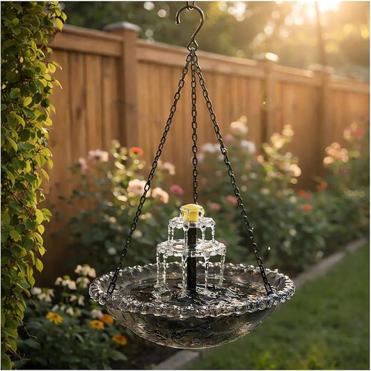2026 Solar Cascade Hanging Bird Bath Fountain Solar Powered Birdbath Water Fountain Pumps Dispenser Outdoors Decor Hummingbird Bath Shower Bowl Kit Garden Gift Yard Patio Backyard Decoration (Gray)