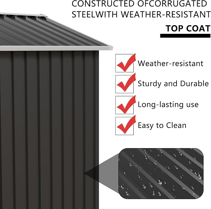 YOPTO 5.4x4.27 FT Outdoor Storage Shed, Metal Garden Tool Shed with Sloping Roof and Lockable Doors for Backyard Garden Patio Lawn, Grey - Image 6