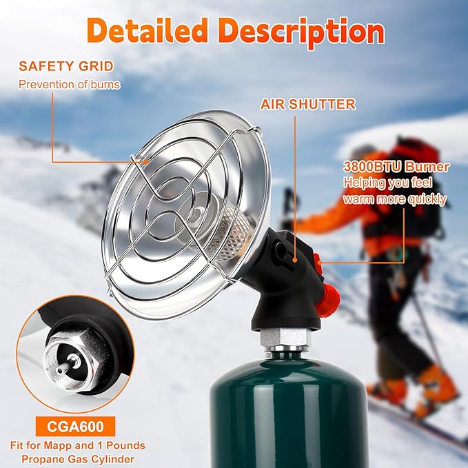 Propane Heater for Camping, Outdoor Space Patio Garage Heaters, Portable Camping Gas Heater with Reinforced Base Propane Gas Tank Holder for Outdoor Camping Hiking Ice Fishing Hunting