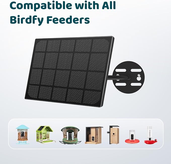 Birdfy 8W Solar Panel for Smart Bird Feeder Camera, Type-C Charger for Birdfy Feeder, 360° Adjustable Swivel Mount, IP65 Waterproof for Outdoors, 8W Continuously Power Supply (9.8ft Standard Cable) - Image 5