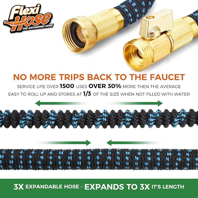 Flexi Hose Expandable Garden Hose with 8 Function Nozzle, 75FT - Lightweight Retractable Garden Hose, Water Hose - No-Kink Flexibility, 3/4 Inch Solid Brass Fittings and Double Latex Core - Image 2