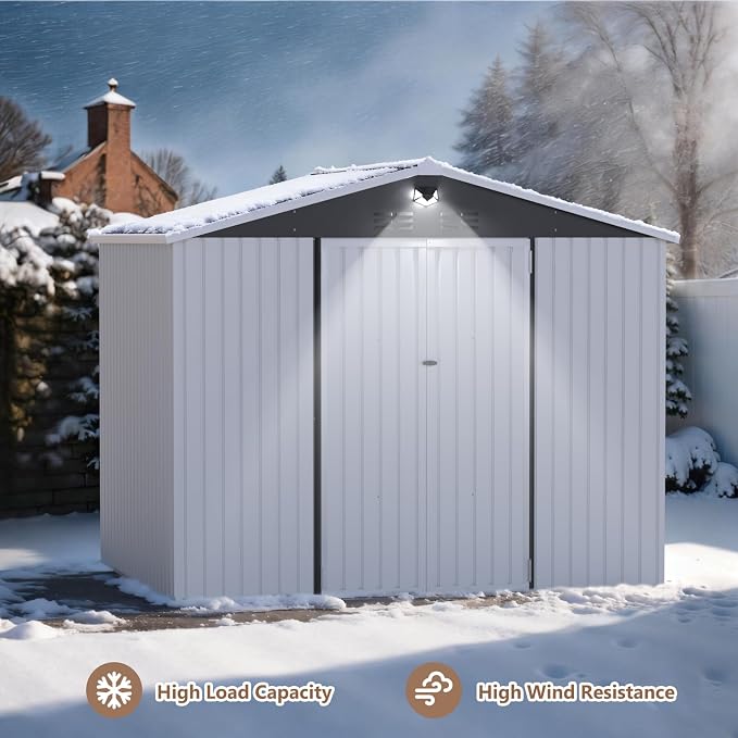 10X8 FT Outdoor Storage Shed, Metal Garden Shed - Tool Storage Sheds with Lockable Doors, Waterproof Outside Storage Building for Backyard, Patio (White; Floor Not Included) - Image 6