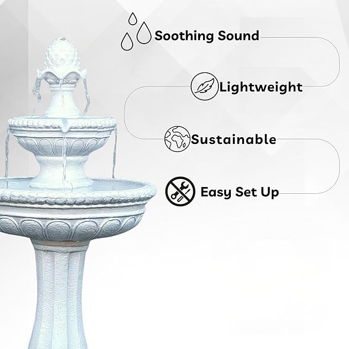 XBrand 39" 2-Tier Outdoor Freestanding Solar Water Fountain - Classic Design, White Resin Bird Bath with Pump - Ideal for Yard, Lawn and Garden, Porch Décor