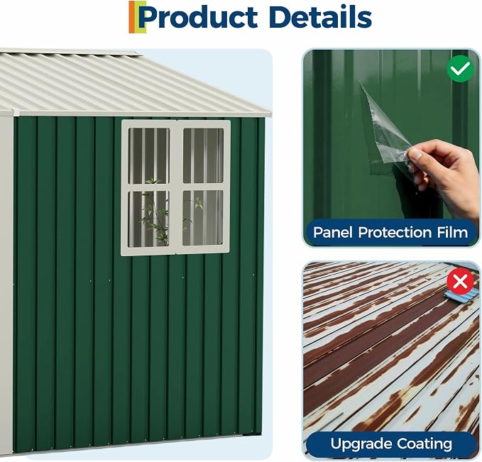 10x8 FT Outdoor Storage Shed, 450 Cu Ft Weather Resistant Garden Shed with Gable Roof & Grid Window, Multi-Use Shed for Bikes, Lawn Mowers, Patio Supplies & Pet Shelter - Image 8