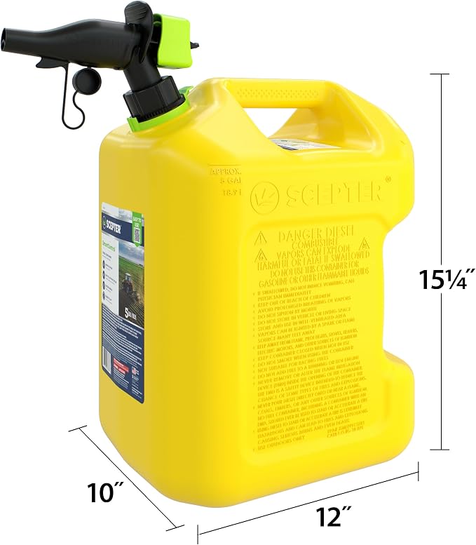 Scepter FSCD552 Fuel Container with Spill Proof SmartControl Spout, Yellow Diesel Can, 5 Gallon - Image 2