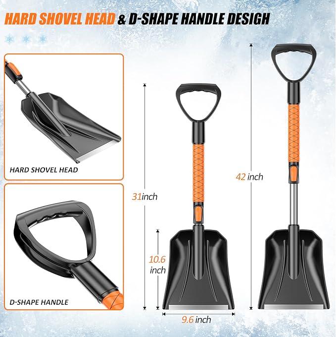 Wikihhome 42" Ice Scraper and Extendable Snow Brush, Detachable Snow Scraper, Emergency Snow Shovel with Foam Grip and 180° Pivoting Brush Head for Car Windshield, Car Auto Truck SUV, Vehicle - Image 2