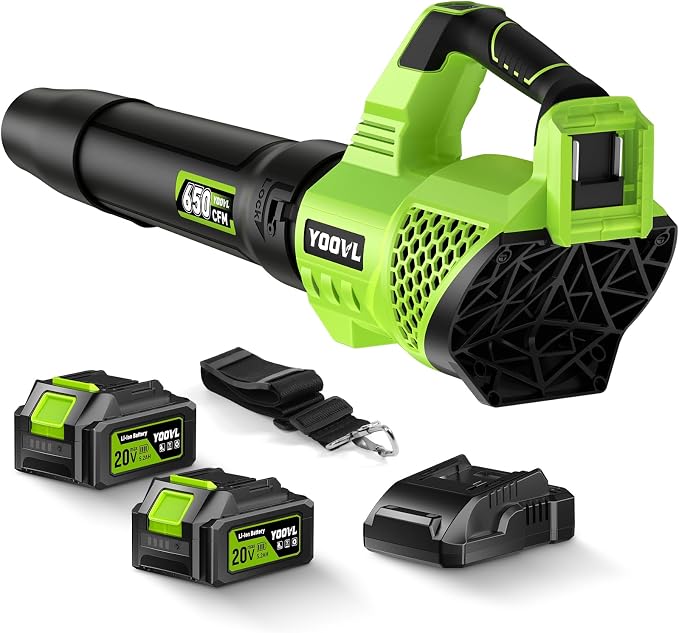 Leaf Blower Cordless, 650CFM Electric Leaf Blowers with 2 x 5.2Ah Batteries and Charger, 3 Speed Modes, 1 x Adjustable Shoulder Strap, Powerful Blowers for Lawn Care, Patio, Dust, Blowing Leaves by YOOVL