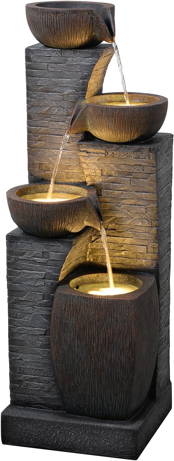 38.2" Tall Outdoor Water Fountain,Stone Texture Modern 4 Tiers Cascading Bowls Garden Fountains Outdoor,Suit for Patio, Deck, Porch, Lawns, Backyard and Home Art Decor