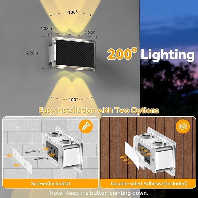 TECKNET Solar Outdoor Up Down Lights, 8 Modes RGB Color Changing Wall Sconces with 35% High Conversion Solar Panel, IP66 Waterproof Dual-Lens LED Decorative Lights for Garden, Fence, Patio (1 Pack)