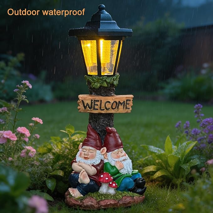Garden Gnome Statue with Solar Lights,Outdoor Figurine Light for Outside Landscape,Lawn Yard, Path、Patio Sculptures Decor - Unique Gift for Grandmothers, Women,Sisters for Christmas Birthday