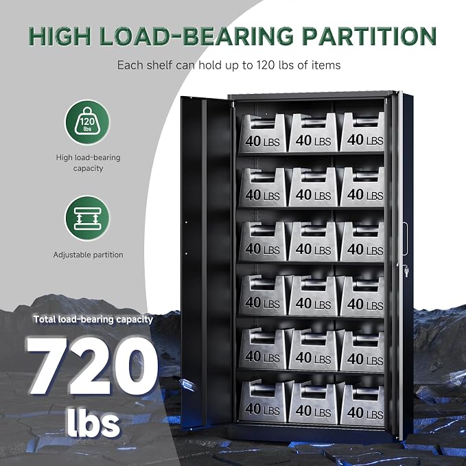 Letaya Metal Storage Cabinets with Lock Doors,Tall Locker Organizer Steel Garage Cabinets, 5 Adjustable Layers Shelves for Home, Office, Warehouse,Tool,Industrial(Black) - Image 9