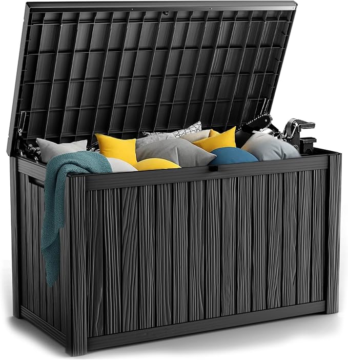 PatioZen 180 Gallon Resin Deck Box, Lockable Patio Outdoor Storage Box for Furniture, Garden Tools and Tools Storage, Waterproof Outside Storage Boxes - Black by OutdoorLivingPerfected