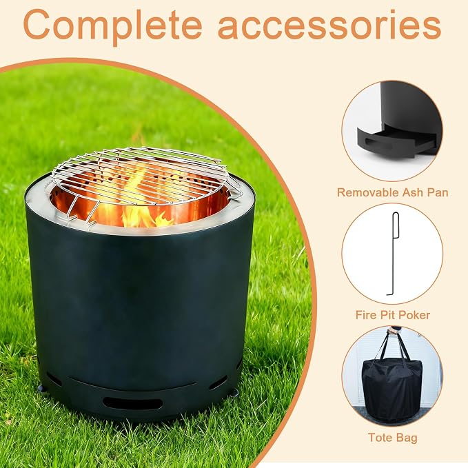 19" Smokeless Fire Pit, Portable Stainless Steel Wood Burning Outdoor Fireplace for Backyard, Patio, Garden, Picnic, Ideal for 4–6 People - Image 2