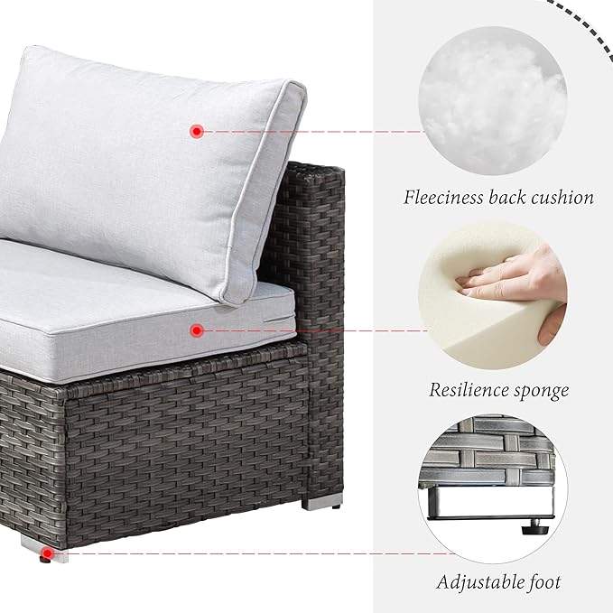HOOOWOOO 8 Piece Patio Sectional Furniture Set with Swivel Rocking Chairs,Modern Wicker Outdoor Conversation Sofa Sets,Weather Resistant Modular L Shaped Outside Couch Set(Light Grey)