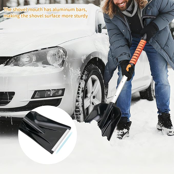43.3'' Snow Shovel & Snow Brush with Ice Scrapers for Car Windshield,5-in-1 Extendable Thicken Aluminum Tube,180° Pivoting Brush Head & Foam Grip for Christmas, Cars, Trucks, SUVs, Vehicle(Orange - Image 7