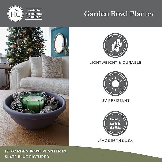 The HC Companies 20 Inch Shallow Garden Bowl Plant Pot with Drainage, Lightweight UV-Resistant Plastic Planters for Succulents, Herbs & More, 2-Pack Planters for Indoor Outdoor Home Decor, Black