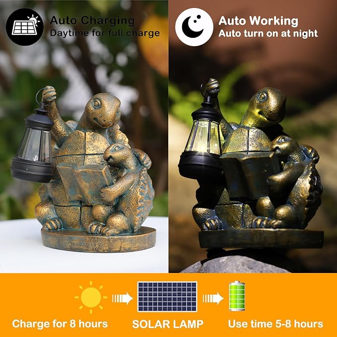 Turtle Solar Powered Outdoor Garden Statue, Resin Statue with Solar Light Lantern, Decorative Lawn, Yard Outdoor Turtle Decoration. Unique Home Decoration, Gifts for Women,Mom on Mother's Day