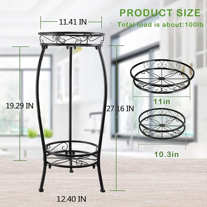 MOCORY Plant Stand Indoor Outdoor 2 Tier 25" Tall Metal Potted Holder Flower Pot Stand Heavy Duty Plant Shelf Rustproof Iron Multiple Plant Round Supports Rack for Planter Corner Garden Balcony Patio - Image 3
