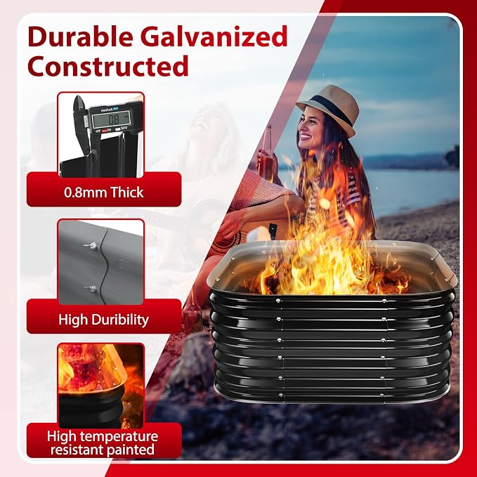 Height 16.5 Inch, Square Galvanized Steel Fire Pit for Outside, Heavy Duty Steel Fire Pit In-Ground for Backyard, Camping, Bonfire, Flower Raised Garden Bed for Garden (2.3x2.3x1.5ft) - Image 2