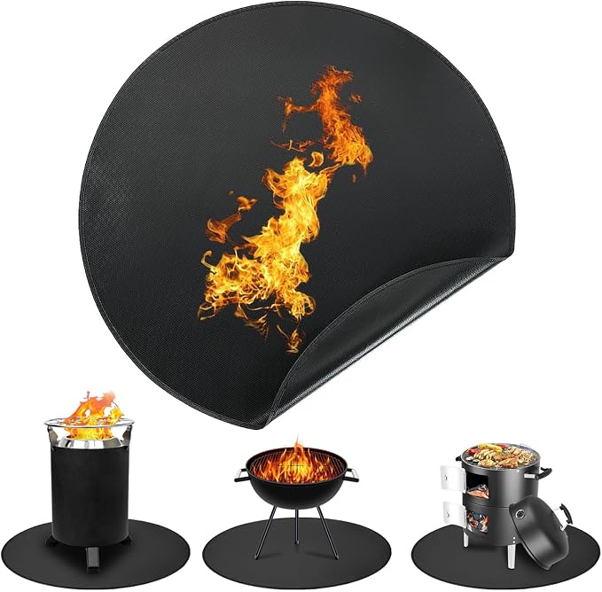 TYLIN Fire Pit Mat for Deck Fireproof, Round Fireproof Under Grill Mat, Oil-Proof Waterproof BBQ Pad for Deck Patio Grass Outdoor Grill Accessories, Portable and Reusable，Black (60x60 inch) by Unknown