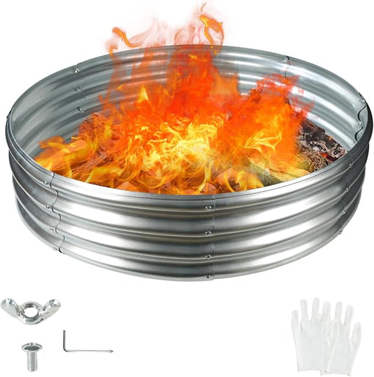 YSEJOMP 48 Inch Round Galvanized Fire Pit Ring/Fire Ring - Foldable and Perfect for Outdoor Gatherings and Campfires in The Yard/Garden/Park/Beach (4 FT Diameter, Silver) by YSEJOMP