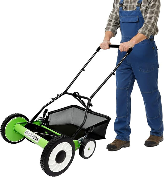16 Inch 5-Blade Push Reel Lawn Mower, Cordless Manual Lawn Mower with Grass Catcher, Adjustable Cutting Height, Walk-Behind Lawn Mowers for Yard, Garden by Unknown