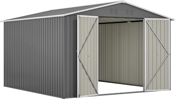 YOPTO 10×10 FT Outdoor Storage Shed,Metal Aluminum Waterproof Tool Sheds with Doors and Vents,Heavy-Duty Sheds Unit W/Lock and Key,for Storing Bicycles,Lawnmowers,Barbeques,Gray - Image 14