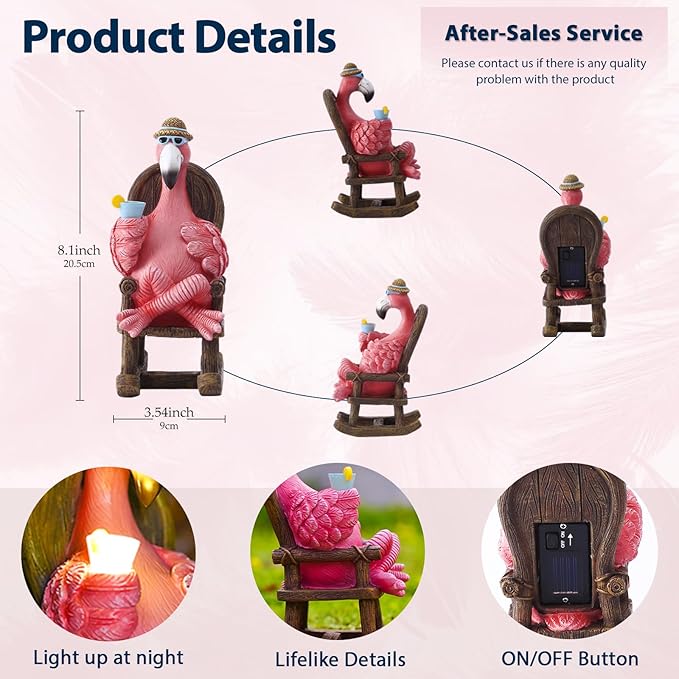 Goodeco Solar Flamingo Statue Outdoor - Perfect Relaxing Fairy Garden Gifts, Great as Birthday or Mom Gifts - 8.1 inches Tall, Pink