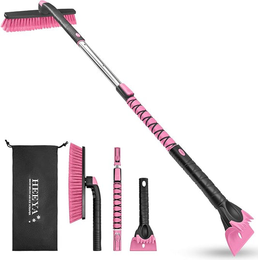 HEEYA 48 Inch Long Snow Brush for SUV, Extendable Ice Scraper and Brush with Foam Grip, 360° Pivoting Snow Car Brush for Truck Auto Jeep RV Vehicle Windshield Window - Pink by HEEYA
