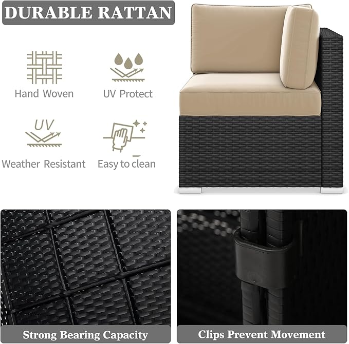 LayinSun 8 Piece Patio Furniture Set with 44" Propane Gas Fire Pit Table, Outdoor Sectional Conversation Set Wicker Rattan Sofa Set with Coffee Table