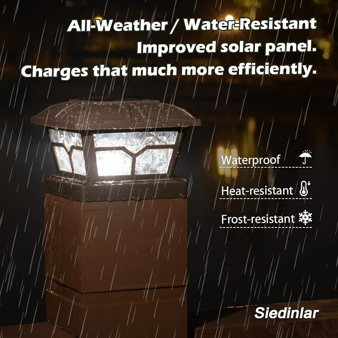 SIEDiNLAR Solar Post Cap Lights Outdoor 2 Color Modes 8 LEDs for 4x4 5x5 6x6 Posts Fence Deck Patio Decoration Warm White & Cool White Lighting Brown (1 Pack) - Image 4