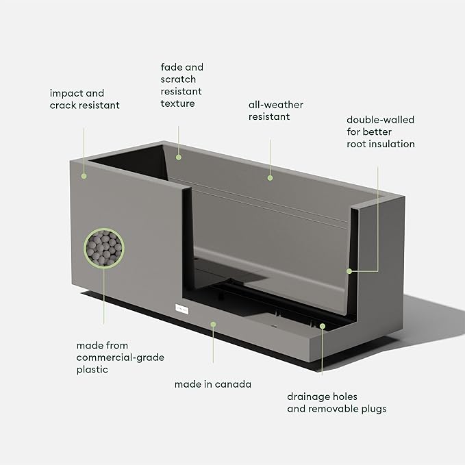 Veradek Block Series Long Box Planter - Large Rectangular Planter for Indoor or Outdoor Patio/Porch | Durable All-Weather Use with Drainage Holes | Modern Décor for Tall Plants, Flowers or Shrubs