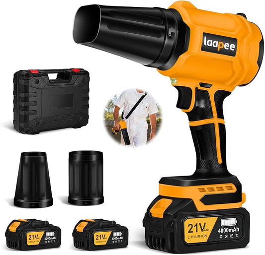 Leaf Blower Cordless,Battery Powered 800,000 RPM Electric Leaf Blower with 2 x 4.0Ah Battery and Charger Handheld Blowers for Lawn Care,Dust,Snow,Car Blowing Water with 2 Extended Nozzle,Orange by laapee