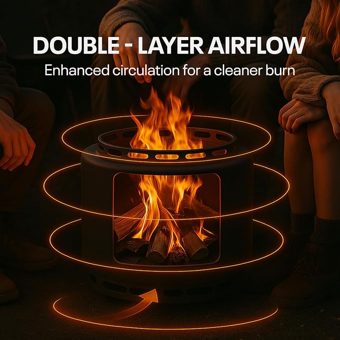 18" Smokeless Fire Pit with Removable Ash Pan, Fire Poker & Carry Bag - Portable Outdoor Fire Pit - Cast Iron - Wood Burning Lightweight Fireplace, Ideal for 4-6 People, 25 lbs - Image 4