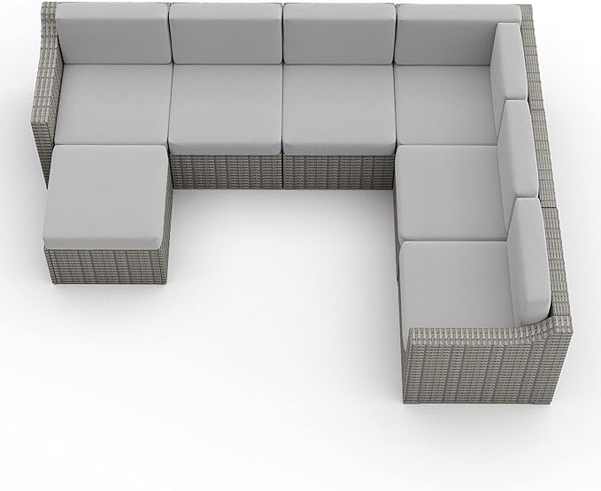 HAPPATIO 7 Piece Patio Conversation Set,Rattan Wicker Outdoor Sectional Sofa,All-Weather Patio Furniture Set,Multiple Combination Sofa. Patio sectional Set.(Gray/Beige)