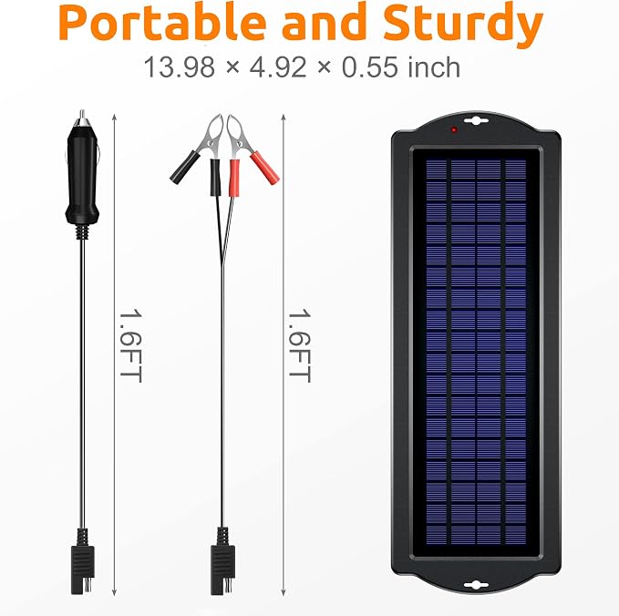 SUNAPEX 12V Solar Battery Charge: 5W Waterproof Portable Solar Panel Kit - Battery Maintainer Trickle Charger - with Upgrade Built in Charge Controller for Car Boat RV Trailer Automotive Motorcycle - Image 7