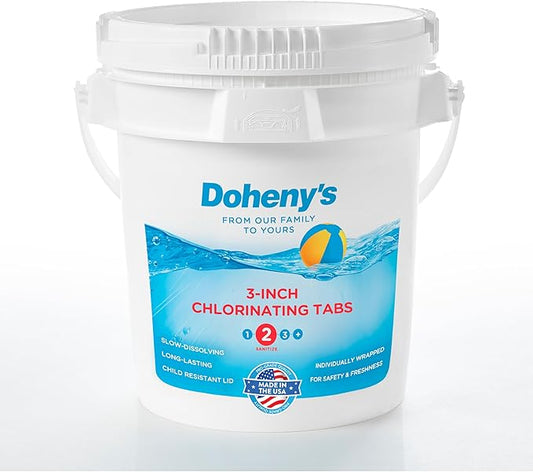 Doheny’s 3-Inch Stabilized Chlorine Tablets for Sanitizing Swimming Pools | 99% Pure Tri-Chlor, 90% Available Chlorine | Long-Lasting, UV-Protected, Slow-Dissolving | Individually Wrapped 10lb Bucket by Dohenys
