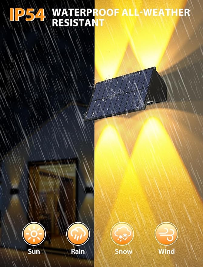Solar Fence Lights, 2PACK Solar Wall Lights Outdoor Up and Down Waterproof IP54 Solar Light Outdoors for Yard Garden Pools House Deck Porch (Warm White & Natural Light & Cool White)