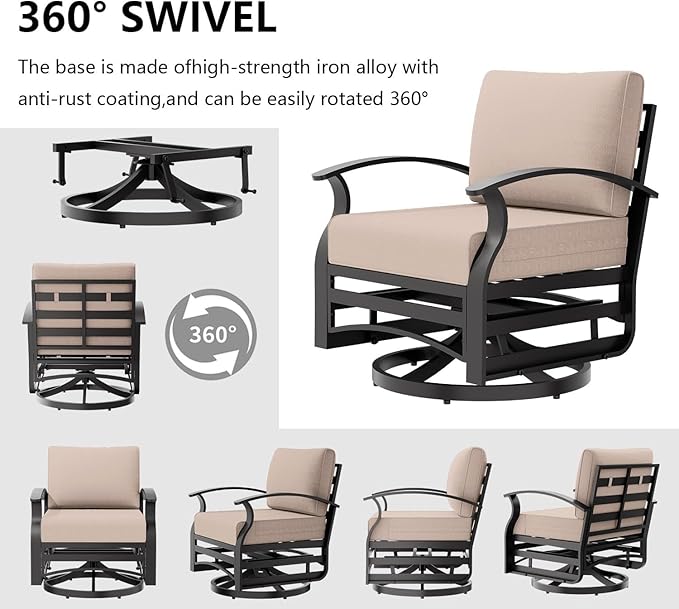 Patio Furniture Set 5-Piece Aluminum Armrest Sofa, Modern Outdoor Living Room Set with 55000 BTU Propane Aluminum Fireplace, Outdoor Rotary Joystick with Thick Cushion