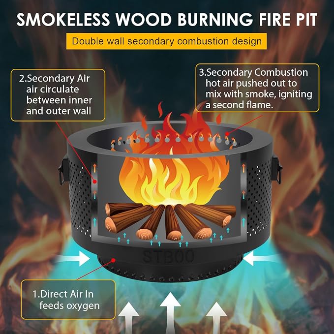 24 Inch Smokeless Fire Pits for Outside with Portable Carrying Storage Bag, Low Smoke Outdoor Fireplace for Bonfire Picnic Backyard on Beach, Black, XL - Image 4