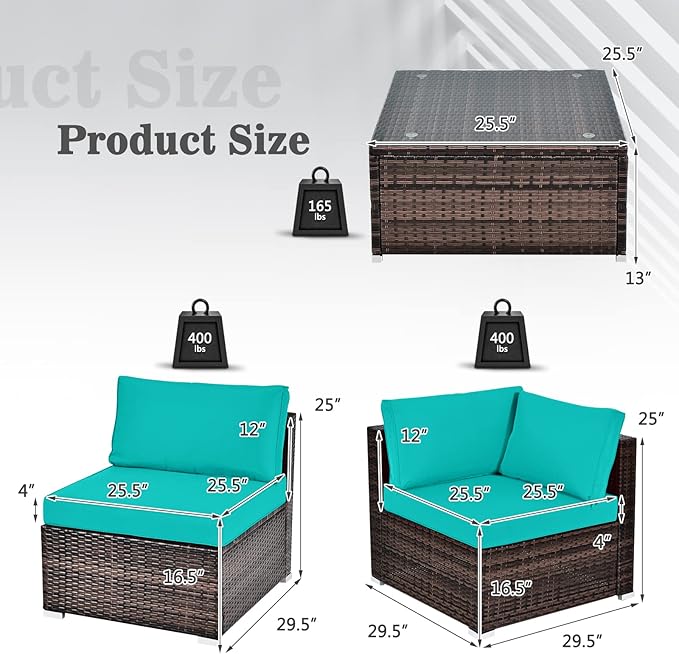 Tangkula 6 Pieces Patio Furniture Set, Outdoor Wicker Conversation Set with Glass Coffee Table, Wicker Sofa Set with Back & Seat Cushions, Rattan Sectional Conversation Set for Backyard Garden