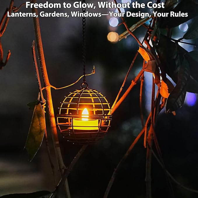 Solar Tea Lights Outdoor Waterproof, 8pcs Rechargeable Dusk to Dawn Little Solar Votive Candles, Flameless Flickering Small Light for Lantern Window DIY Chandelier Patio Deck Garden Decor (Warm Amber)