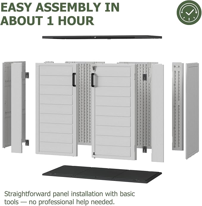 Aoxun 41 Cu Ft Outdoor Storage, Waterproof Vertical Resin Shed Outdoor Storage Cabinet for Garbage Bin, Generators & Yard Gear (White) - Image 5