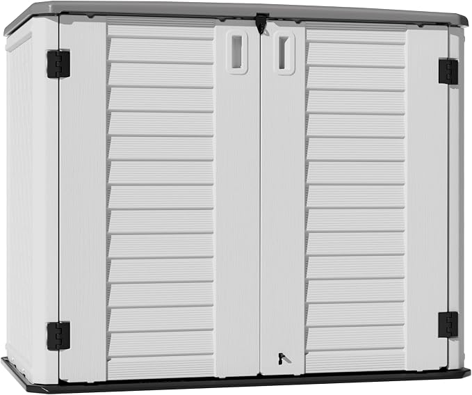 Mrosaa Outdoor Patio Storage Shed,Waterproof Horizontal Outdoor Storage Cabinet for Garbage Cans,Tools and Lawnmower Lockable(34 Cu.ft-Warm-White) by Mrosaa